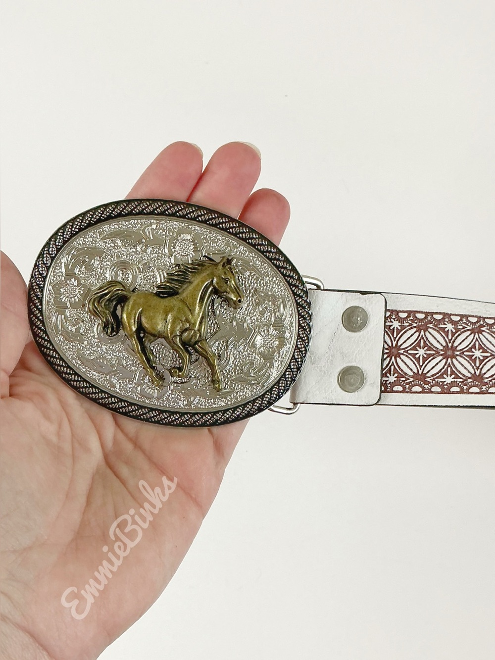 New Western Vintage Style Horse Interchangeable Belt Buckle & Leather Belt - Picture 5 of 14